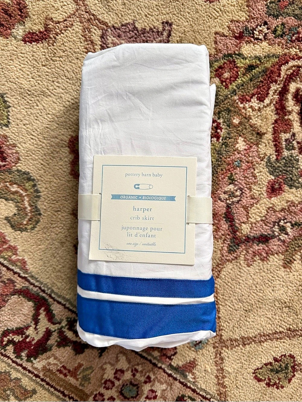 Pottery Barn Kids Harper crib skirt Organic Cotton Striped Crib Skirt NWT